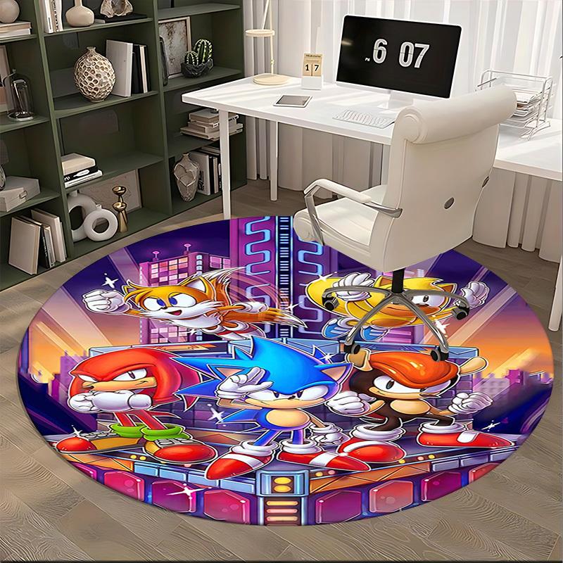 1pc Sonic the Hedgehog Anime Cartoon Design Round Carpet - Office Chair Mat, Non-Slip Rug for Home Decor, Living Room, Bedroom, Game Room, Dormitory,