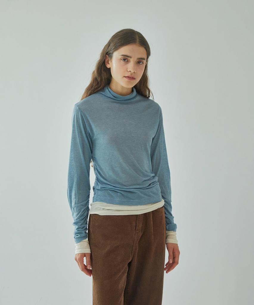 PINBLACK Shirring Detail Turtleneck Long Sleeve T-Shirt