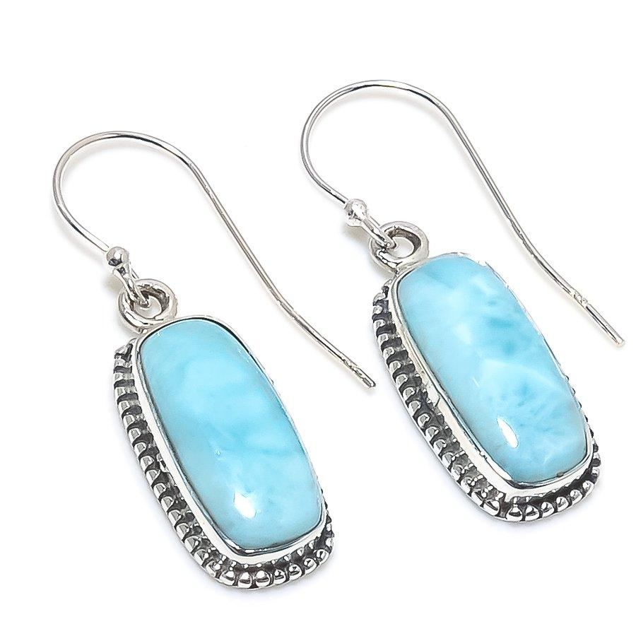 Cercei Natural Republic Larimar Gemstone 925 Argint Sterling Solid 1.50" C5t03