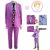 Anime dziwna przygoda JoJo Kira Yoshikage przebranie na karnawał fioletowy garnitur krótka blond peruka Halloween do odgrywania ról Party mężczyźni