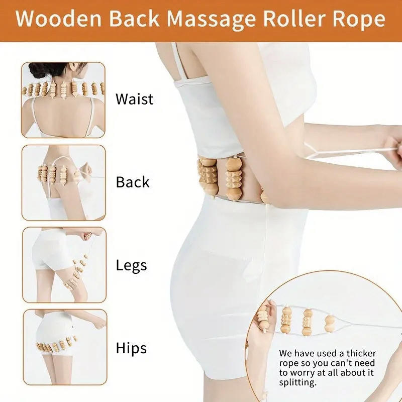 Wood Back Massage Roller Rope, Wood Therapy Cellulite Massage Tools, Self Massage Tools for Neck Leg Back Pain Relief Body Care