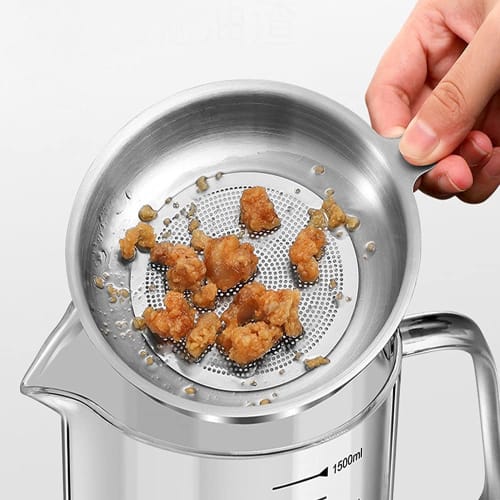 Ticaot 18/8 Stainless Steel + Heat-Resistant Clear Glass Oil Pot, Strainer Pot, Oil Strainer, Residue Filter, Oil Filter for Home and Restaurant Use,