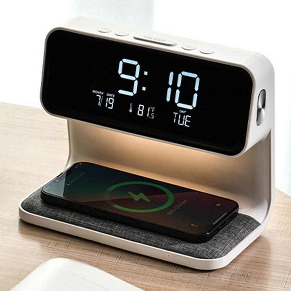 3 In 1 Night Light Touch Wireless Charger Night Lamp Dimmable Digital Alarm Clock Large Screen for Bedroom Dormitory