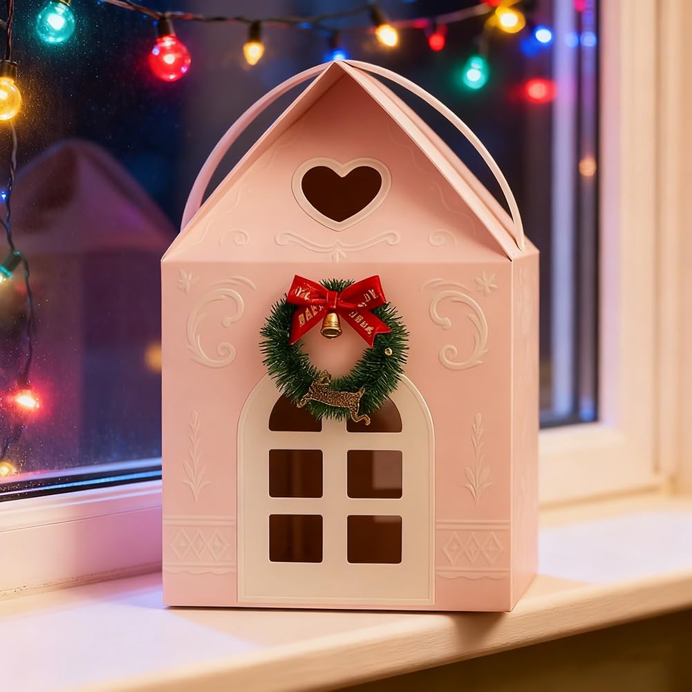 Christmas Cottage Gift Box,  Up Christmas House Gift Boxes, Paper Boxes For Holiday Party Favors, Cookie Candy Packaging, Festive Goodie Bag