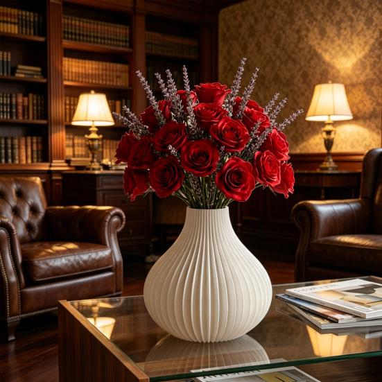 3D Printed Vase Modern Flowers Vase Decorative Vertical Textured Flower Vase for Dried & Fresh Flowers Farmhouse Coffee Table Kitchen Centerpieces
