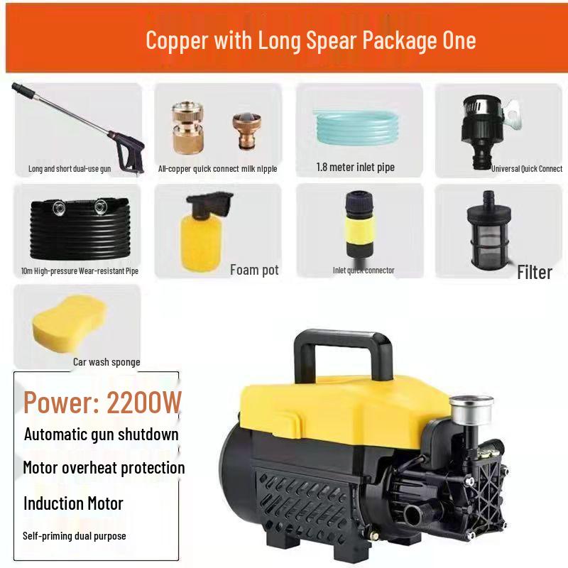 220V Portable High-Pressure Automatic Car Washer with Brush and Water Gun