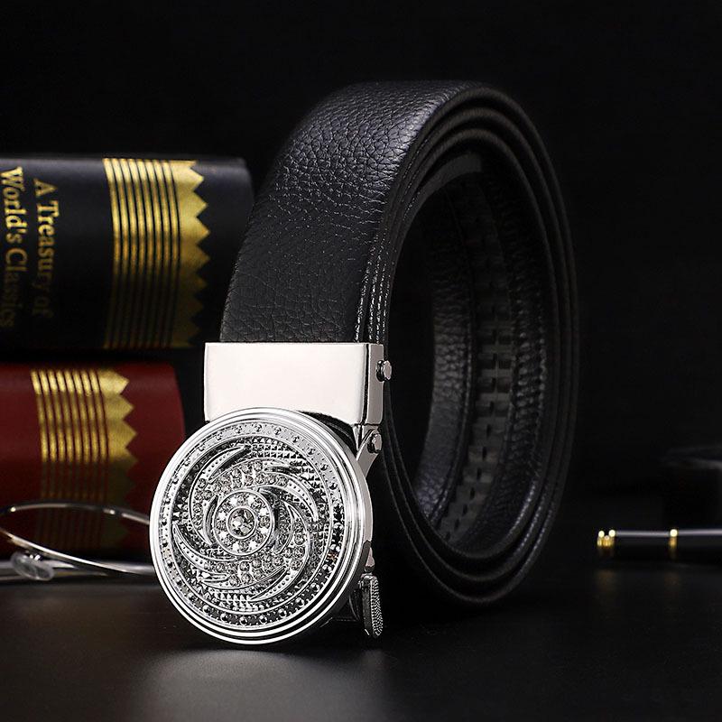 Men's Leather Belt with Rotatable Automatic Buckle - Stylish Business Trend Accessory