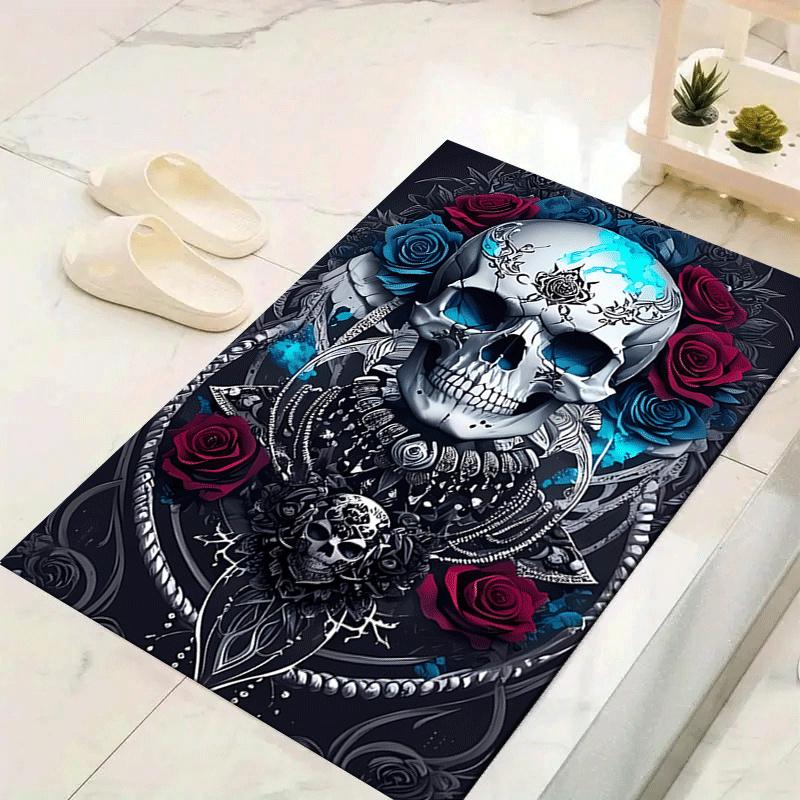 1pc Scary Skeleton Print, Design Indoor Area Rug - Soft, Anti-Slip, and Durable Gaming Room Decor for Bedroom, Living Room