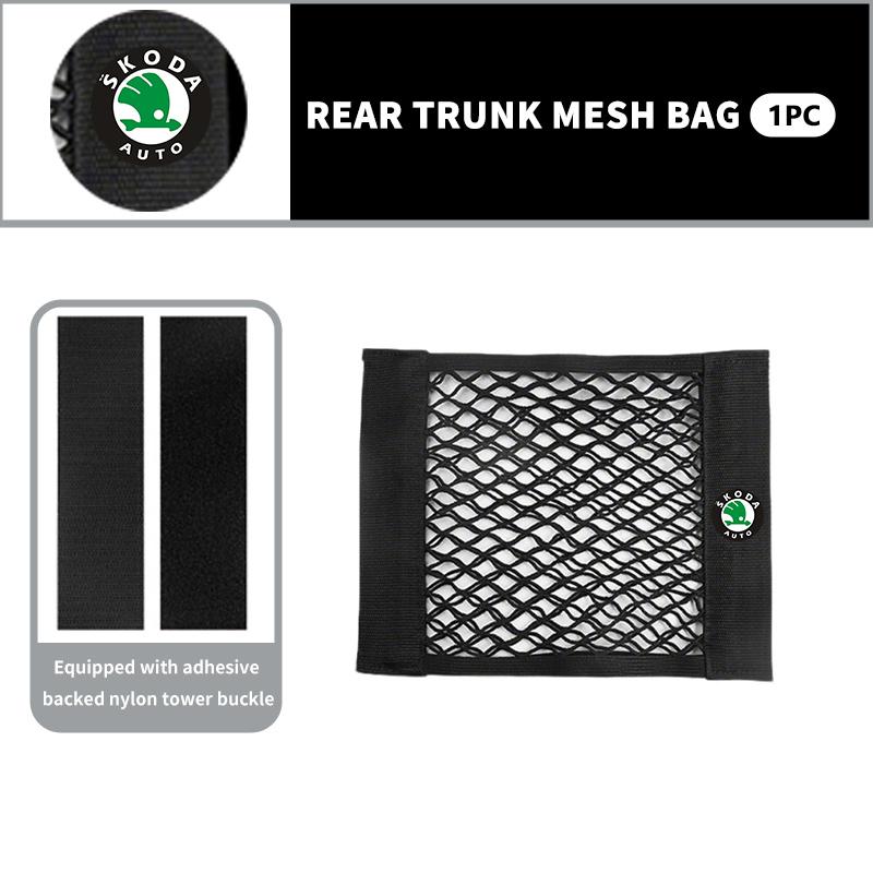 AAABT1 For Skoda Car Trunk Net Pocket Mesh Bag Storage Holder Auto Interior Accessories Kamiq Karoq Octavia 2 3 Rapid Scala Kami Fabia