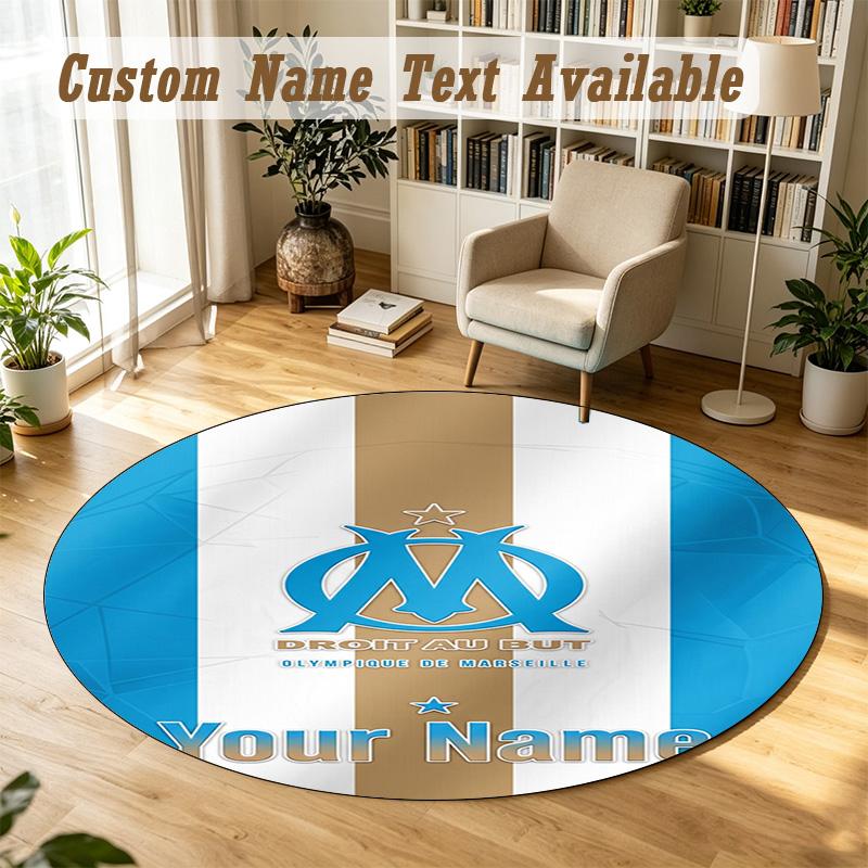 Round Rug Custom NameOlympique Marseille FC Pattern Non Slip Carpet Home Floor Decor