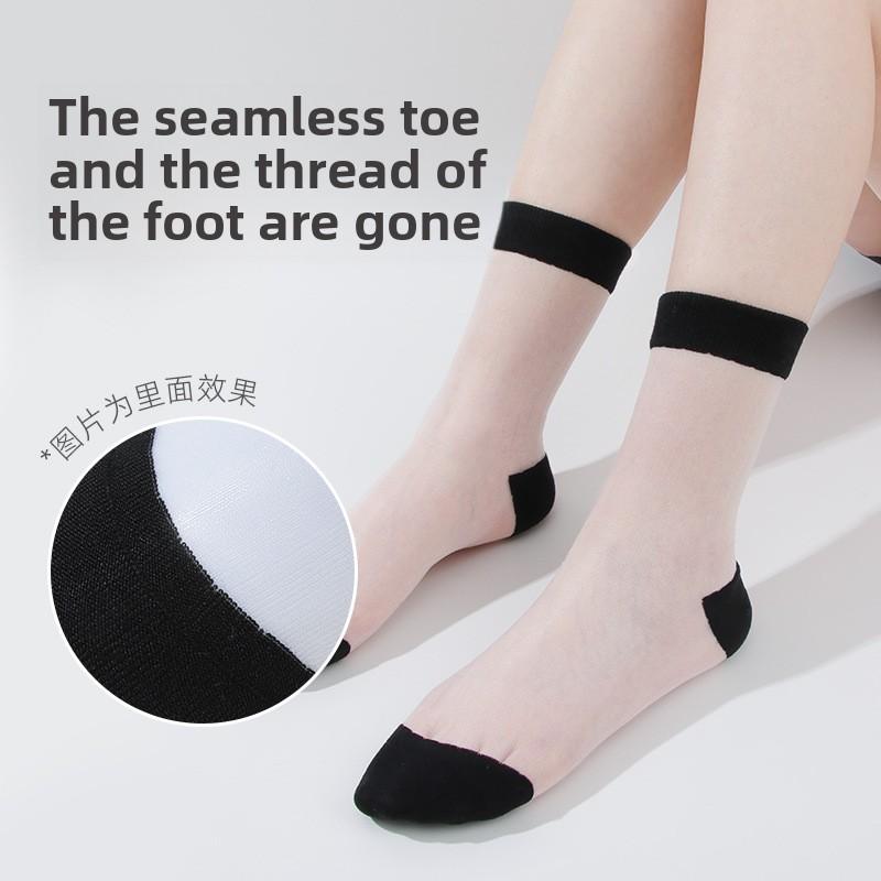 5 Pairs Spring and Summer Thin Transparent Silk Socks Mid-tube Socks Breathable Fashion Stretch Silk Socks for Women