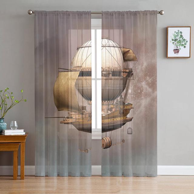 Cartoon Air Balloon Print Sheer Curtains For Living Room Bedroom Kitchen Home Hotel Decor Chiffon Tulle Window Panel Curtain