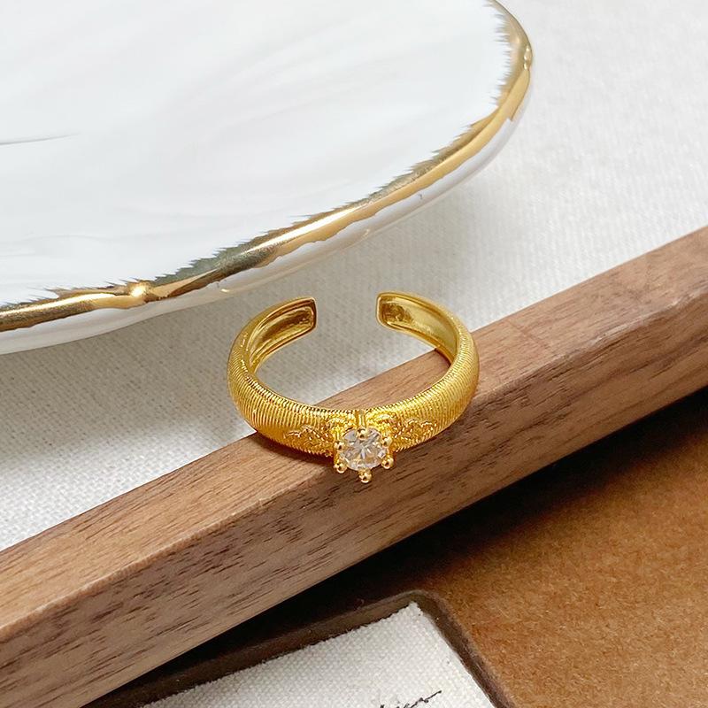 Italian Retro Arc Brushed Zir*****Pen Ring Medieval Vintage Bamboo Joint Personality Light Luxury Pair Ring Women