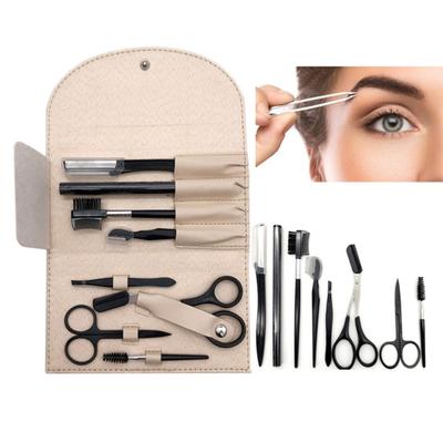 1 Set Eyebrow Trimming Set 8 Pcs Eyebrow Shaping Grooming Kit Beauty Tools Set with Faux Leather Bag Razor Eyebrow Scissors Brush Comb