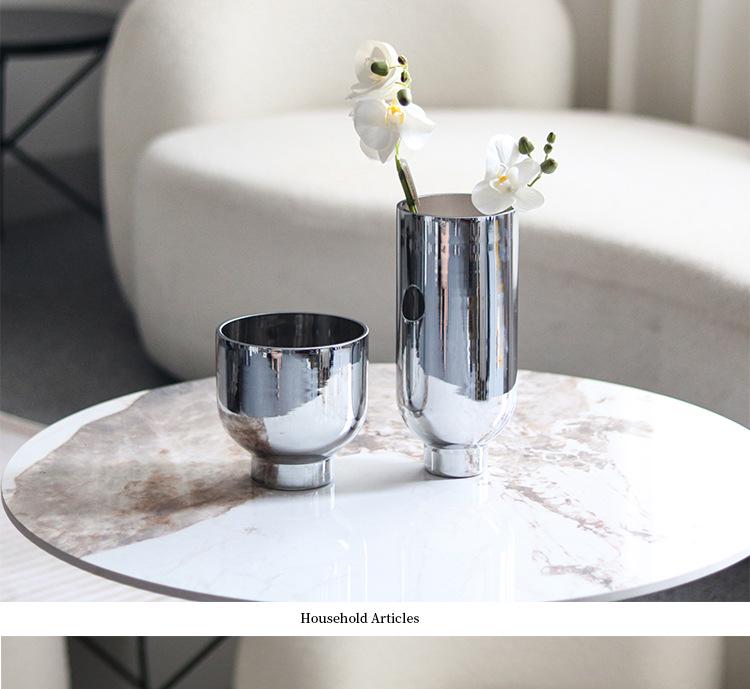 Electroplated Silver Glass Flower Vase - Modern Minimalist Tabletop Decoration for Living Room & Showroom.