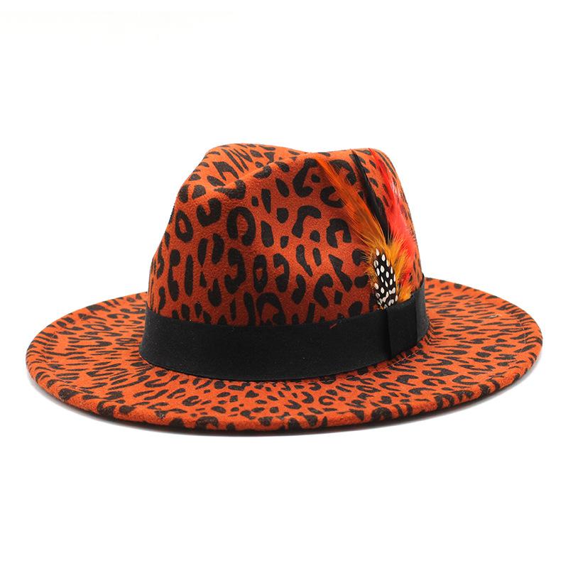 Hat Season Woolen Hat Leopard Print Top Hat Big Brim Men'S And Women'S Four Seasons Casual Straight Edge Jazz Hat