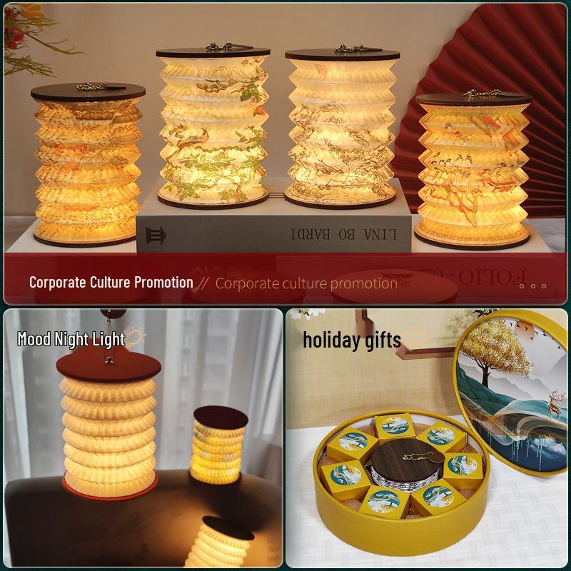 LED Handheld Folding Lantern Desk Lamp - Creative Paper Cutting Gift for Spring and Lantern Festivals