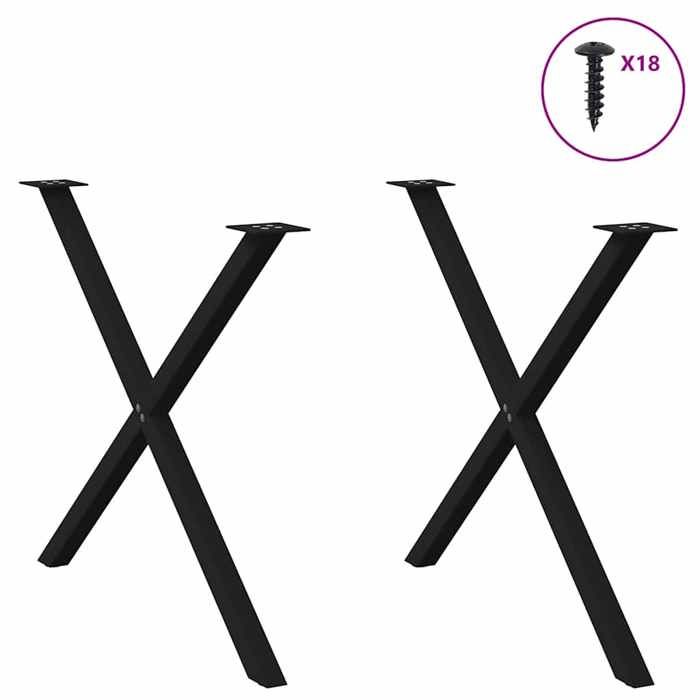VidaXL Pieds de table à manger en forme de X, 2 pièces, noir, 90 x (72-73) cm, acier 4012924