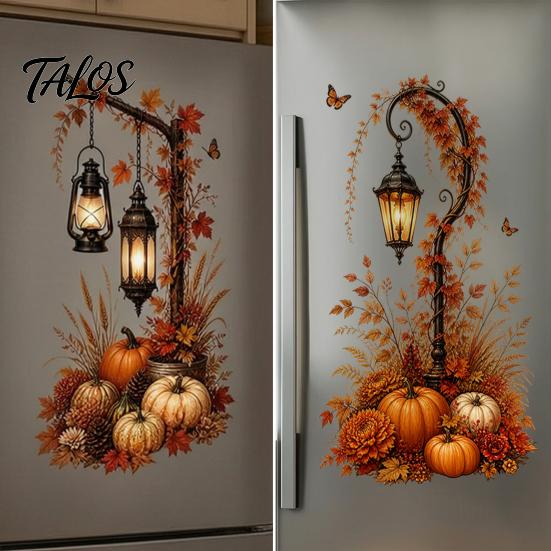 DIY Autumn Room Decor Pumpkin Street Lamp & Maple Leaves Wall Sticker, Waterproof PVC Fall Harvest Removable Leaf Art Decal, Decorative Peel And Stick
