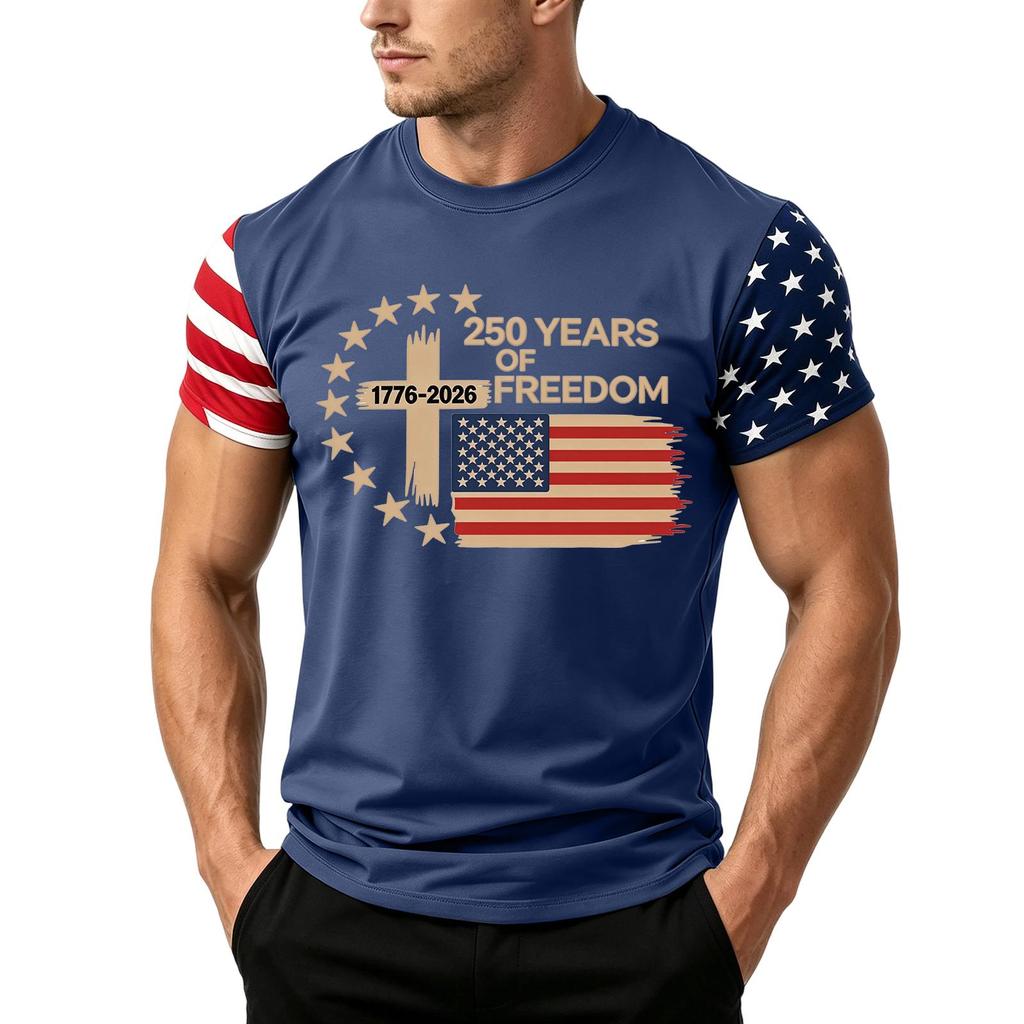 Men's Independence Day Flag Print Short Sleeve T-Shirt, Loose Casual Daily Summer Tops