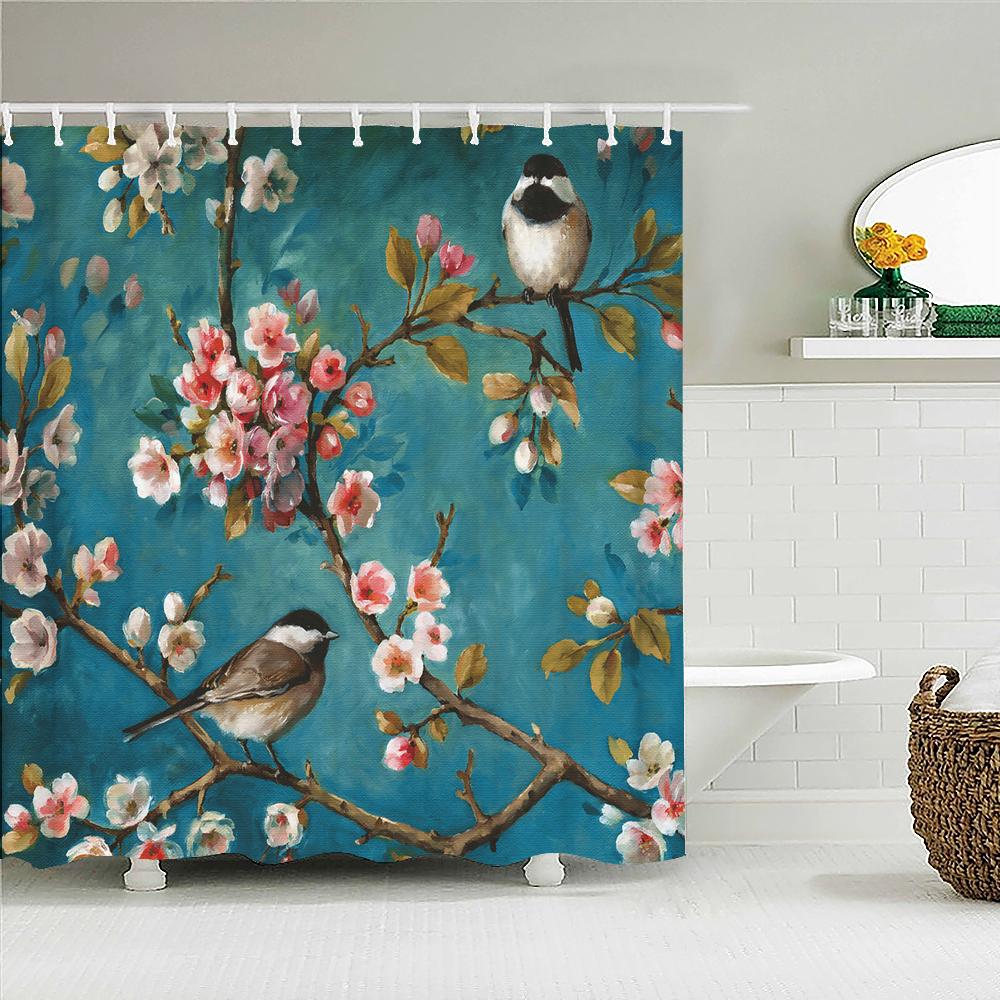 Colorful Beautiful Fresh Flowers Shower Curtain Bathroom Waterproof Polyester Butterfly 3D Print Curtains for Bathroom Shower