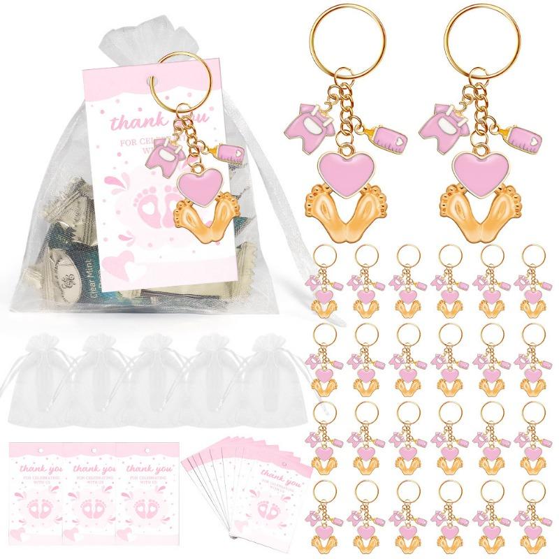 Baby Shower Favors for Kids Footprint Keychains Gifts with Bottle Lollipop Bags Thank You Tags for Baby Shower Party Supplies