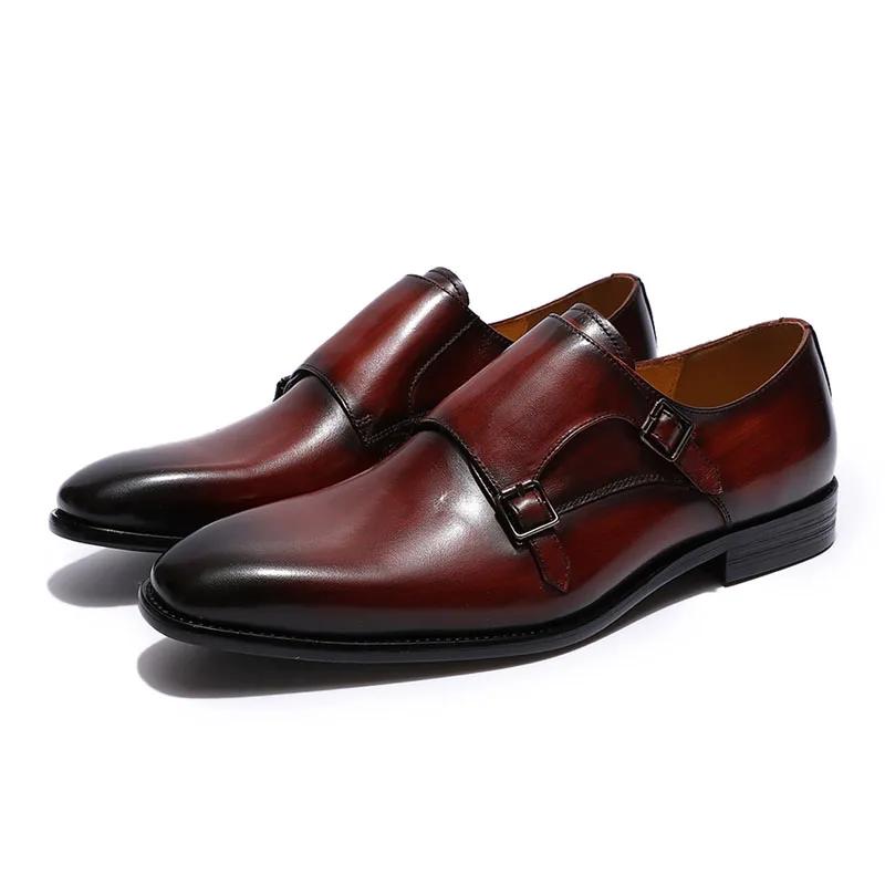 Fashion Handmade Genuine Leather Men's Oxfords Plain Toe Double Buckle Monk Strap Formal Classic Dress Shoes Size 6-13