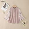 ZANZEA Women Casual Floral Print Splice 3/4 Sleeve Loose Blouse