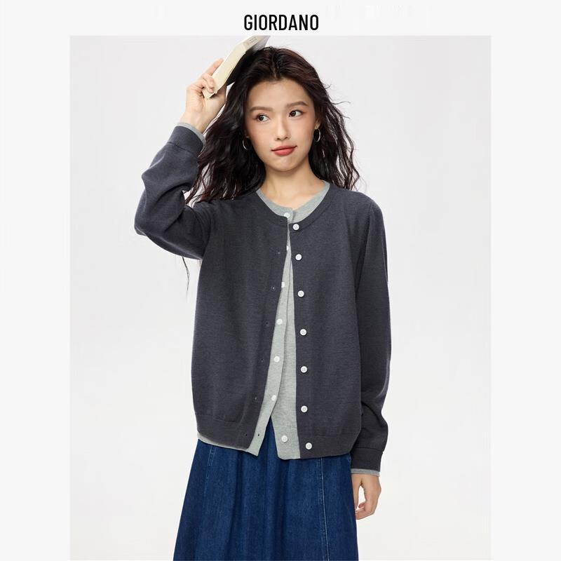 

Giordano Women s Faux Two-Piece Color Block Knit Cardigan L