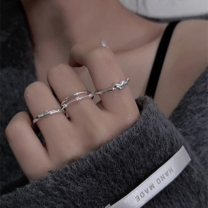 Cold wind zircon love open ring fashion personality versatile index finger ring daily commute high sense jewelry women