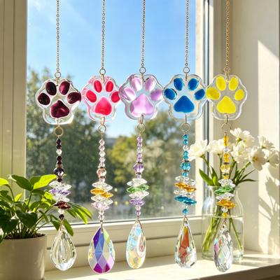 Crystal Cat Paw Wind Chimes Crystal Suncatchers for Windows Hanging