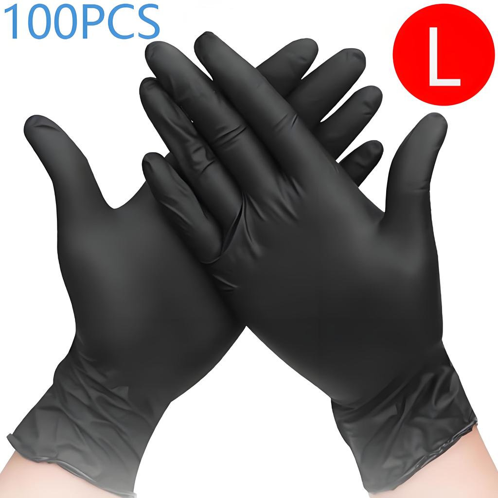 100Pack Black Disposable Nitrile Gloves for Housework PVC Latex-Free Anti-Static Gardening Pet Care Tattoo Work Oil-Proof