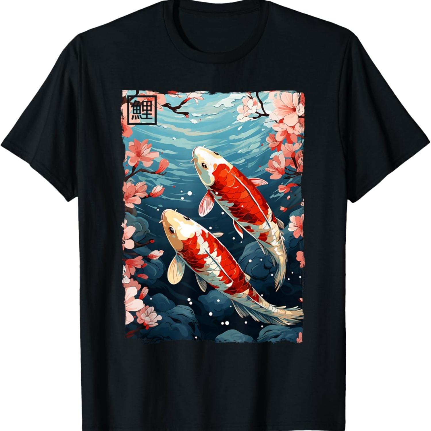 Koi Carp Fish Cherry Blossom  Sakura Nishikigoi Fish T-Shirt S чёрный