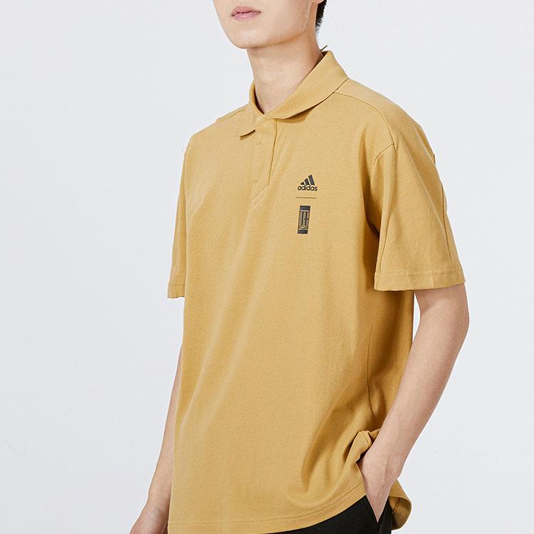 Adidas Solid Color Logo Polo Shirt Men Tops Yellow HE5165