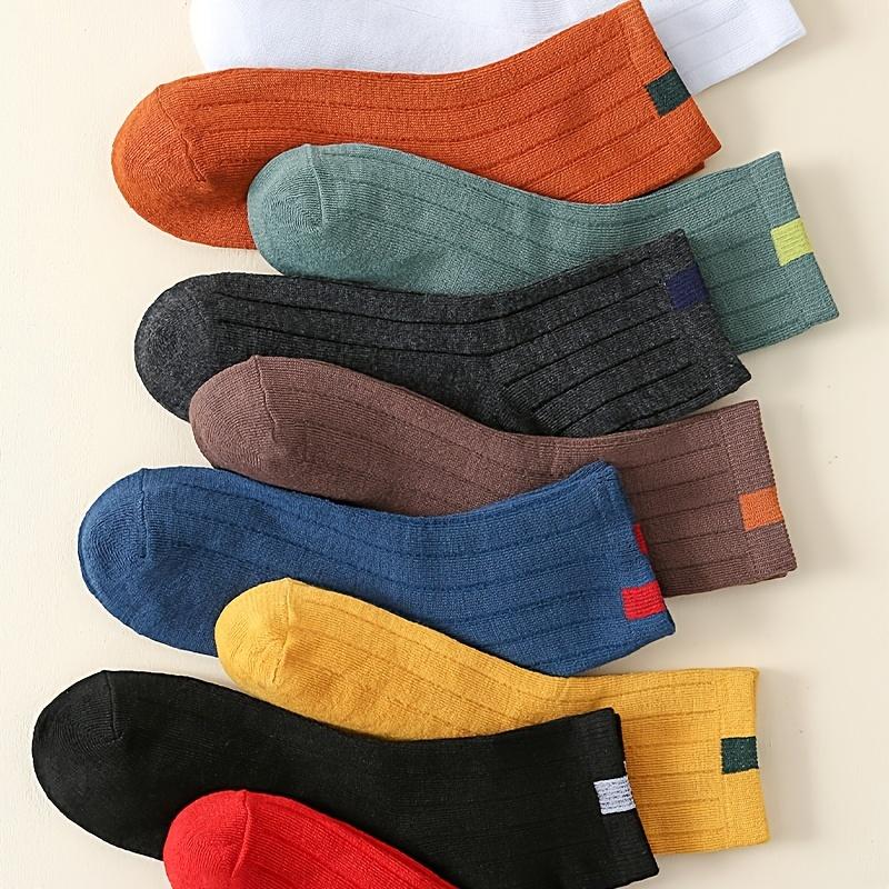Paquete de 10 calcetines de algodón transpirables para hombre, duraderos, cómodos, de tejido de punto de color sólido para uso diario