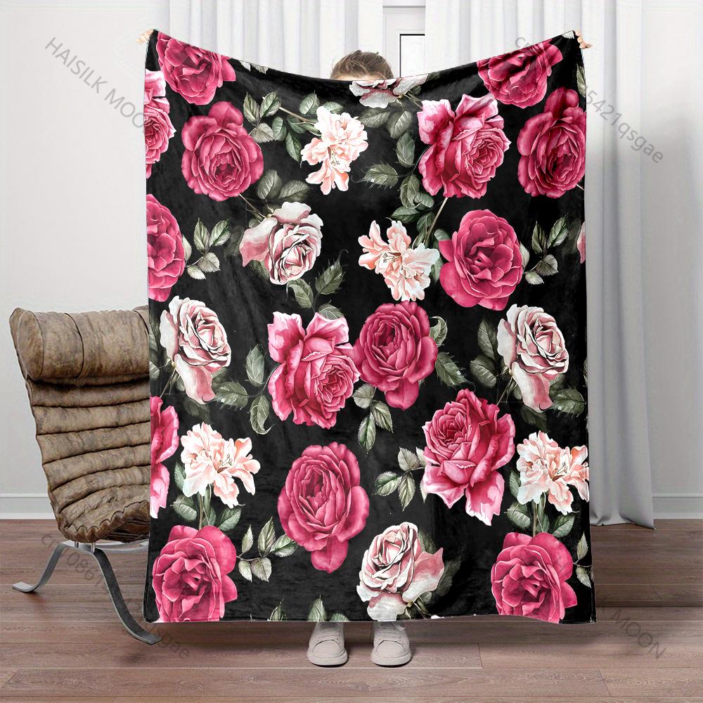 Retro Rose Print Blanket Warm Soft Fluffy Kids and Adults Sofa Bed Throw Blanket for Home Travel Camping Large Size Machine Wash