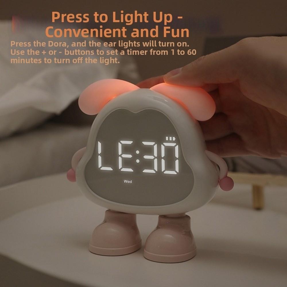 With Light Puppy Alarm Clock Large Volume USB Rechargeable Children's Night Light Timer LED Display Cute Bedside Clock
