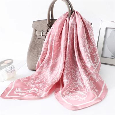 Luxury  Floral Print Square Silk Scarf For Women Hijab Hair Bands 70Cm Neckerchief Female Satin Shawl Ribbon Headband