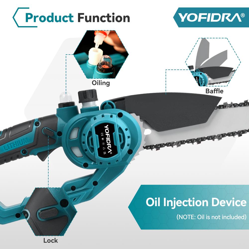 Yofidra Brushless 8Inch Telescoping Pole Electric Chainsaw High Branch Saw Garden Pruning Power Tool For Makita 18V Battery Pin