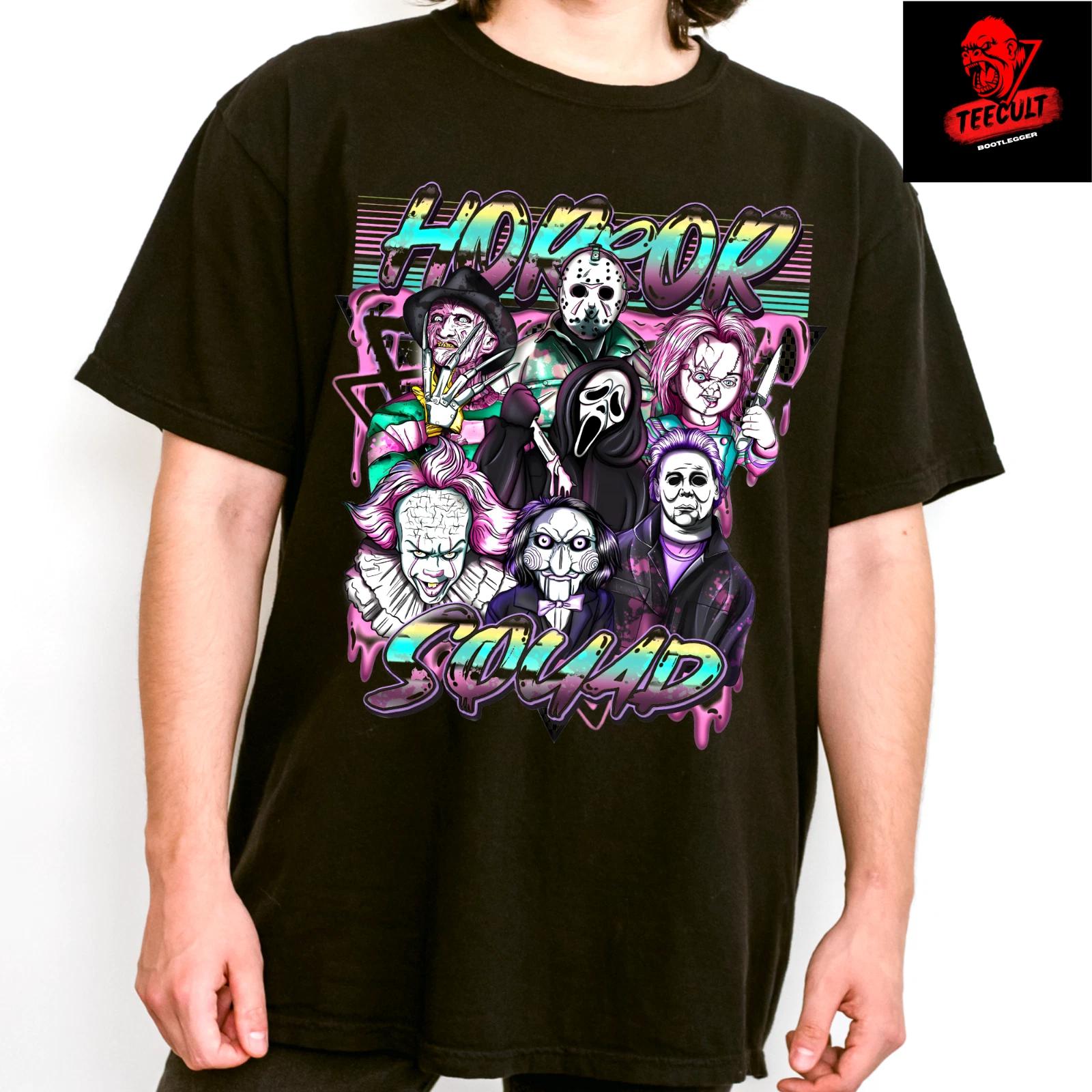 Men s and Women s T-shirts Horror Squad Ghostface Pennywise Freddy Krueger Chucky Unisex XXXXL