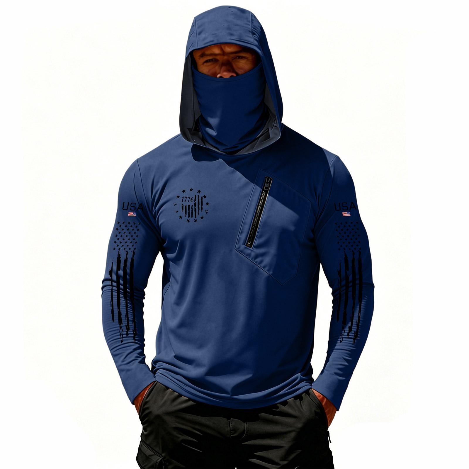 

Men s Casual Long Sleeve Hoodie Sun Protection Shirt with Independent Day Print Lightweight Breathable Outdoor Sportswear XXXL Темно-синій