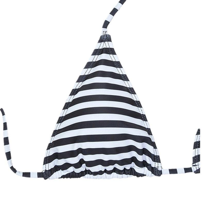 Split Swimsuit Three-point Striped Bikini Swimming Chest Pad Without Steel Support Striped Swimsuit Women's with Chest Pad