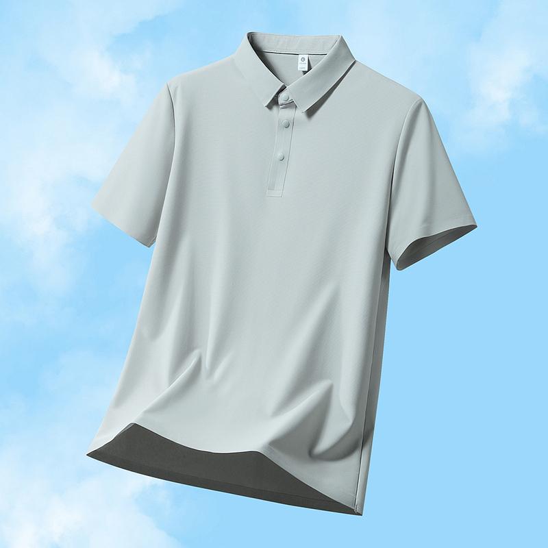 Men's Short Sleeve Polo Shirt, Light Gray Ice Silk Casual Top, Quick Dry Lightweight Performance Shirt for Summer Daily Wear