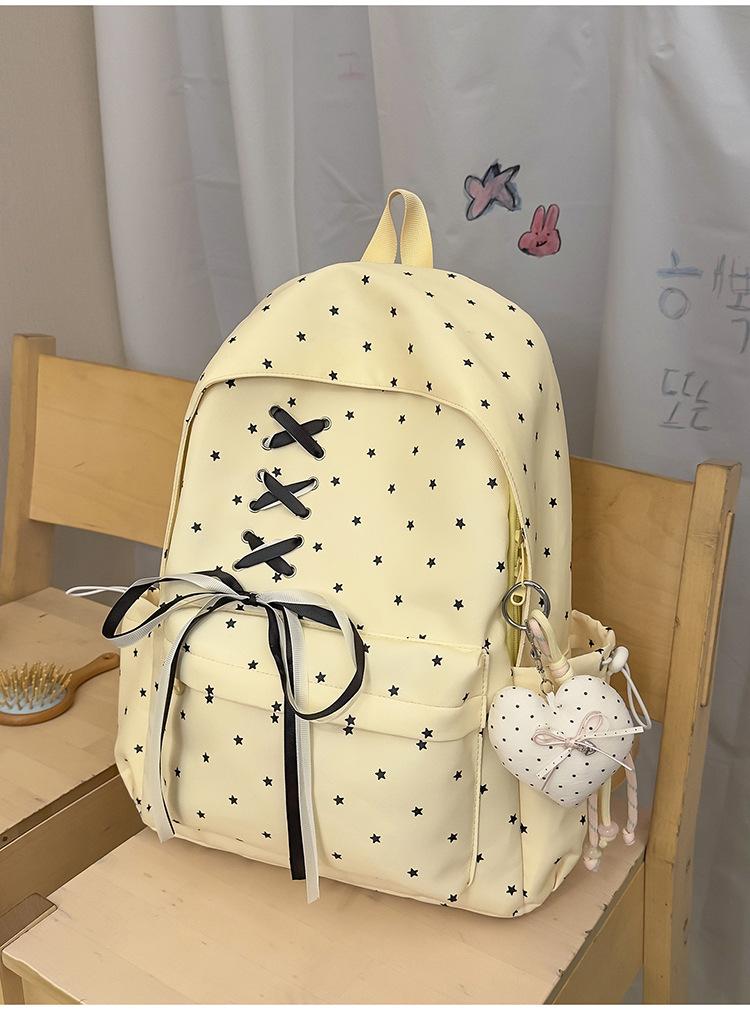 Schoolbag Star Bow Rope Backpack Women's Commuter Casual Large Capacity School Bag Lightweight Trend Versatile Fashion Backpack