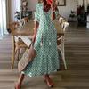 Fashion Short Sleeve Loose V-neck Printed Long Dress Casual Sweet High Waist Spring Summer Elegant Holiday A-line Dresses Female Simple Woman Clothing