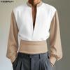 INCERUN Men Long Sleeve Patchwork Open Front Casual Party Shirts Tops