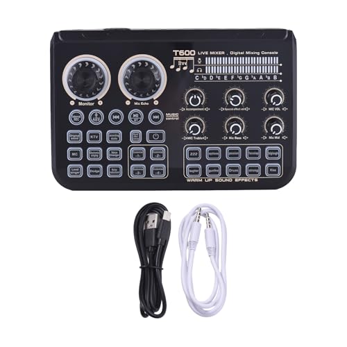 Btuty Soundboard Audio Mixer Live Sound Card with Dynamic LED Colorful Lights, BT Wireless, Plug and Play, One-Click Noise Reduction, Rechargeable for