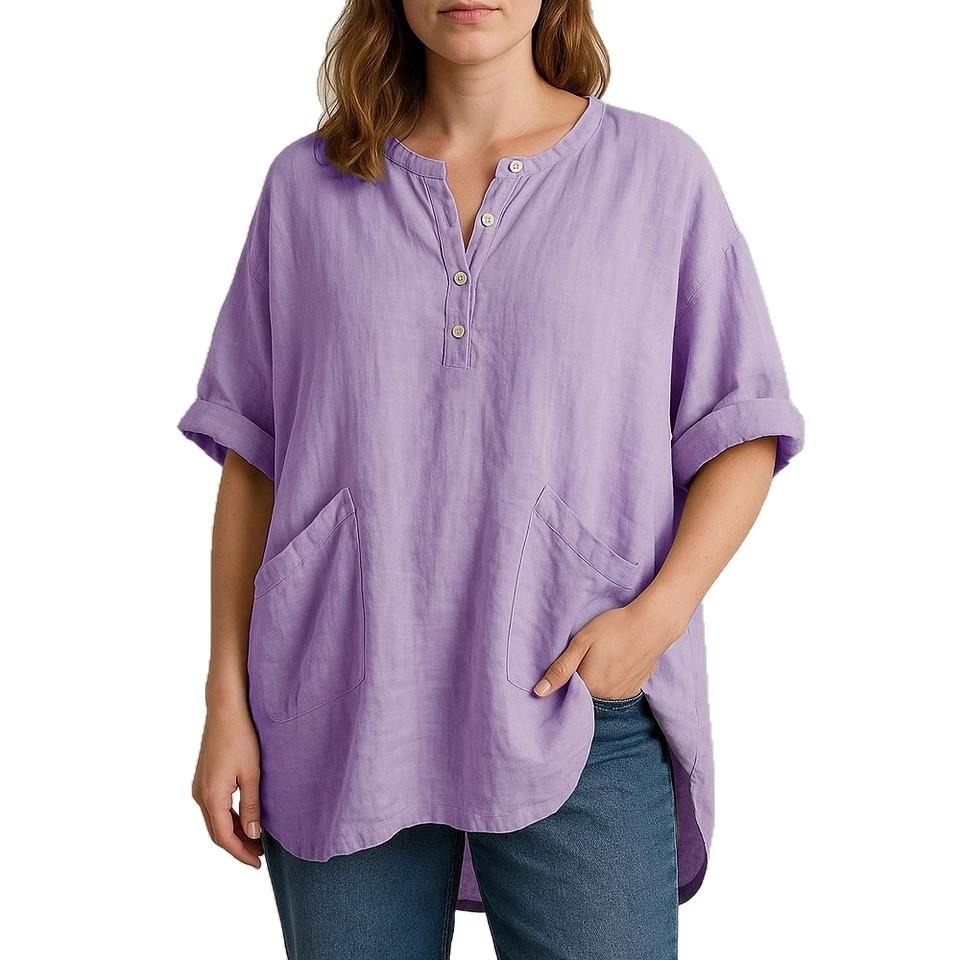 Womens Tops And Blouses Summer Fashion Elegant Casual Solid Loose V Neck Three Quarter Cotton Linen Women's Tops And Shirts