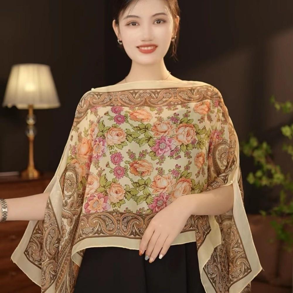 

Multifuctional Breathable Shawl Long Length Breathable Fabric Sun Protection Shawl Flower Pattern Lightweight Chiffon Scarf