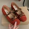 Fashion Suede Bowknot Mary Jane Shoes Women Shallow Comfort Leopard Print Ballet Shoes Ladies Fashion Retro Round Toe Flat Shoes Women